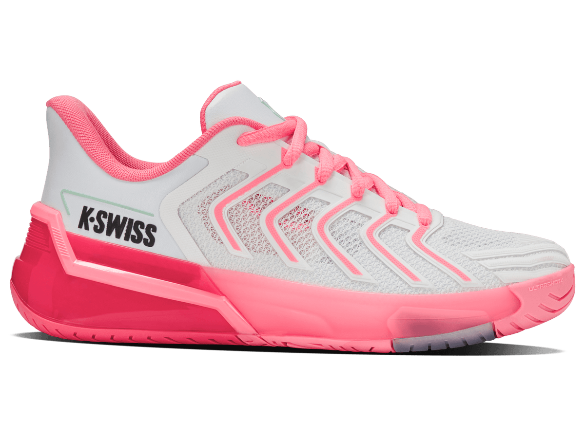 K-Swiss Women's Ultrashot 4 Court Shoes – White/Neon Pastel Pink/Hot Neon Pink