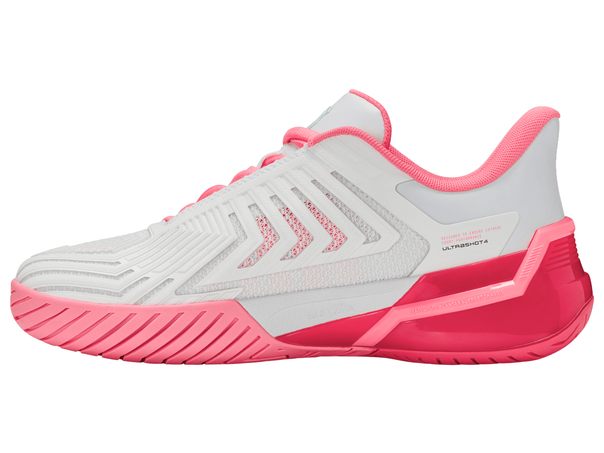 K-Swiss Women's Ultrashot 4 Court Shoes – White/Neon Pastel Pink/Hot Neon Pink
