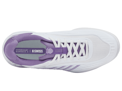 K-Swiss Women's Hypercourt Express 3 Tennis Shoes – White/Purple Haze/Lunar Rock
