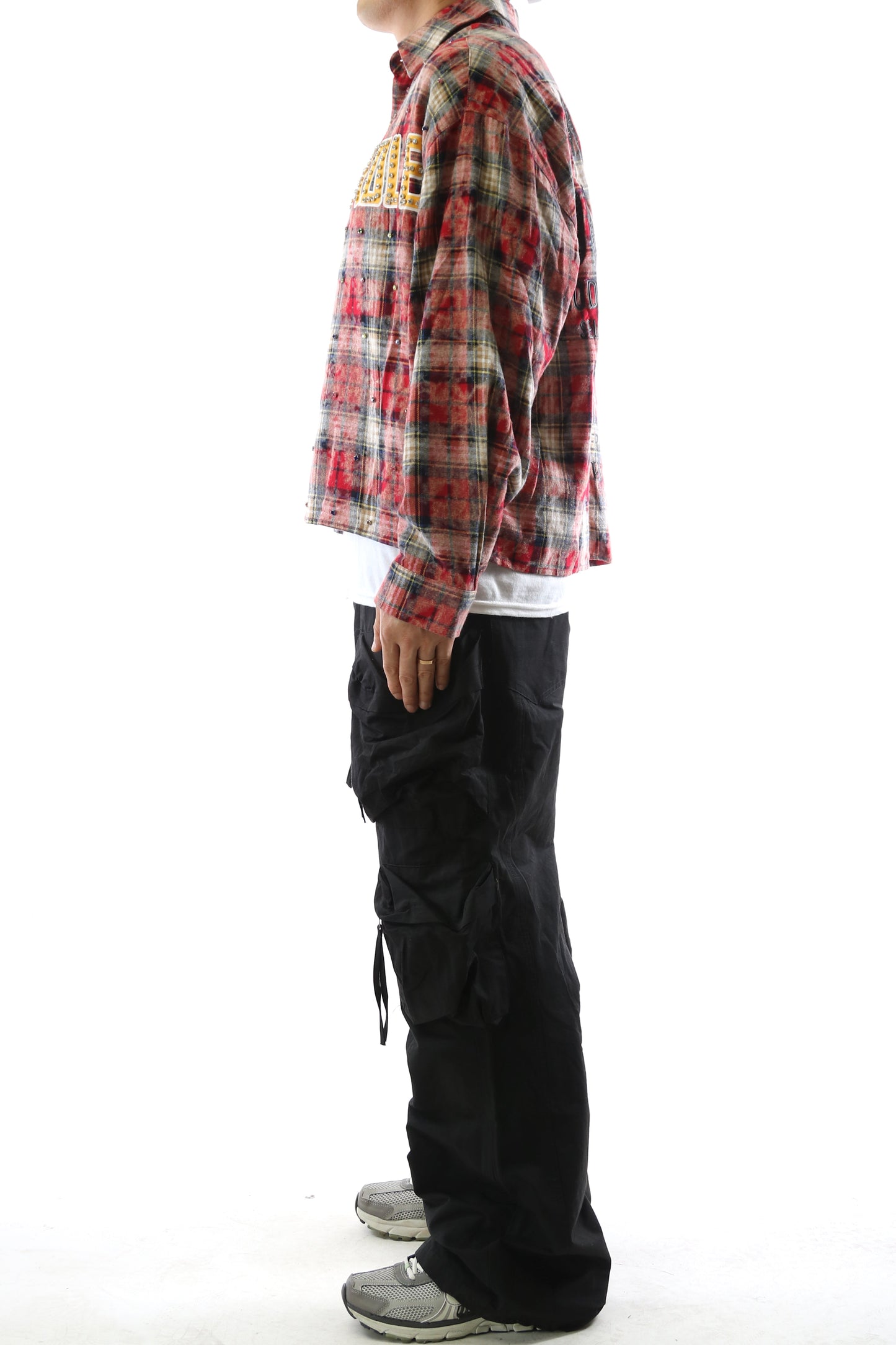 Long Sleeve Washed Flannel Crop Top Button Down Shirt
