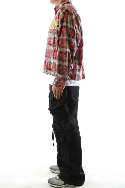 Long Sleeve Washed Flannel Crop Top Button Down Shirt