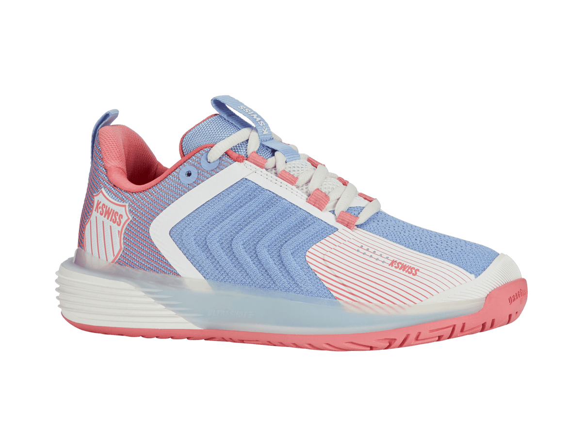 K-Swiss Women's Ultrashot 3 Court Shoes – Bright White/Open Air/Strawberry Ice