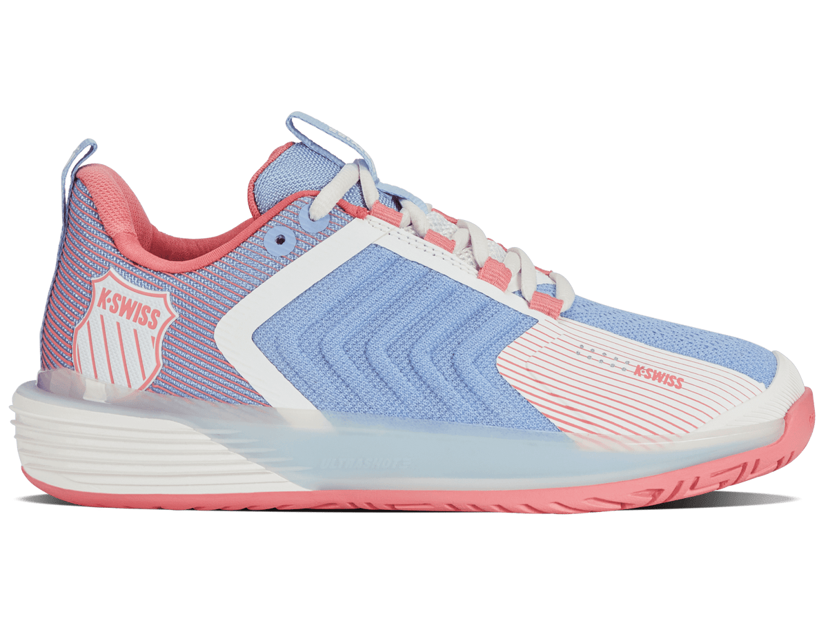 K-Swiss Women's Ultrashot 3 Court Shoes – Bright White/Open Air/Strawberry Ice