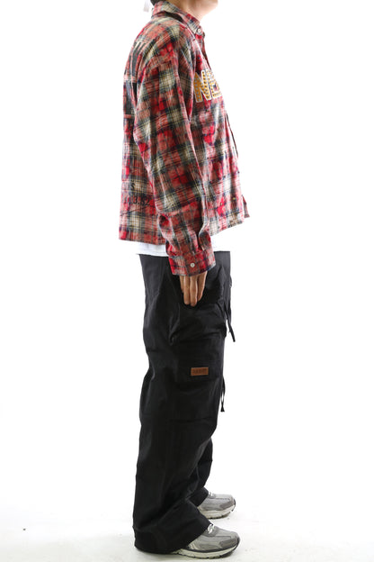 Long Sleeve Washed Flannel Crop Top Button Down Shirt