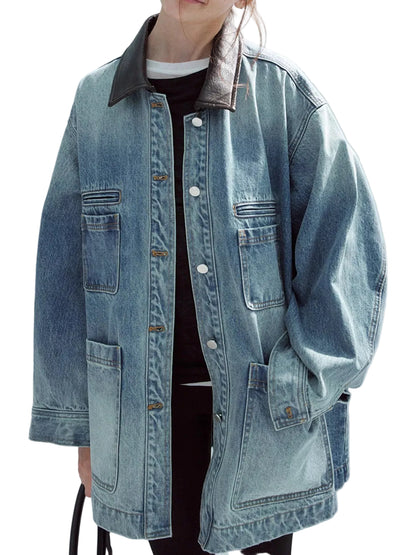 Button Up Dropped Shoulder Denim Jacket