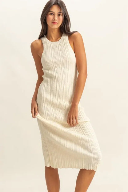 Round Neck Bodycon Ribbed Knit Dress.