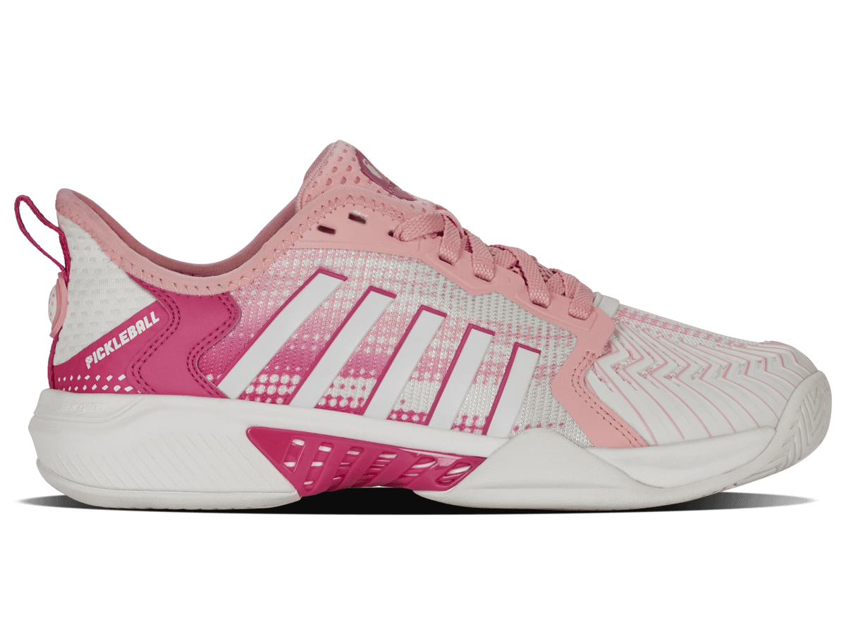 K-Swiss women's Pickleball Supreme shoe in Cloud Dancer/Raspberry Sorbet.