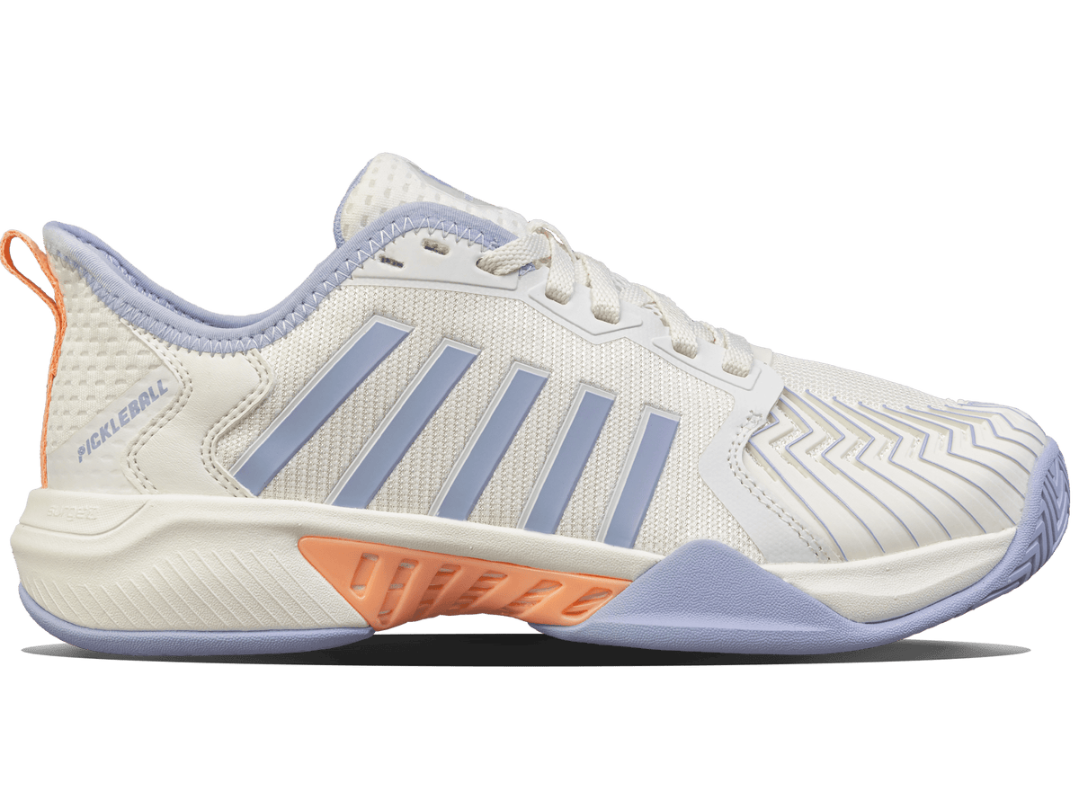 K-Swiss women's Pickleball Supreme shoe in White/Heather/Peach Fuzz.