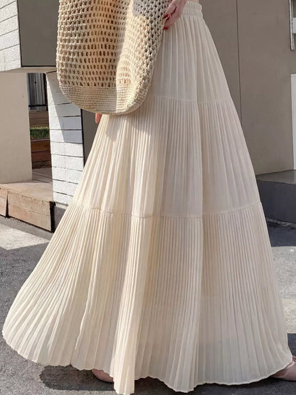 High-waisted tiered pleated maxi skirt