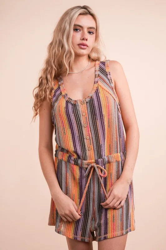 Crochet Multi Color Striped Casual Summer Romper.