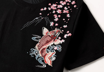 Red Koi Fish Embroidered Tee