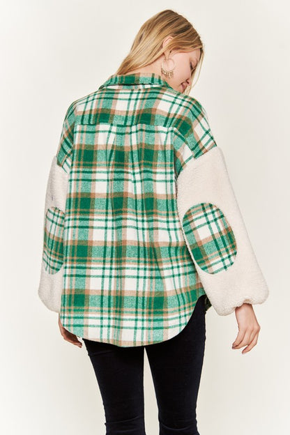 Multi Plaid Fuzzy Sleeve Jacket