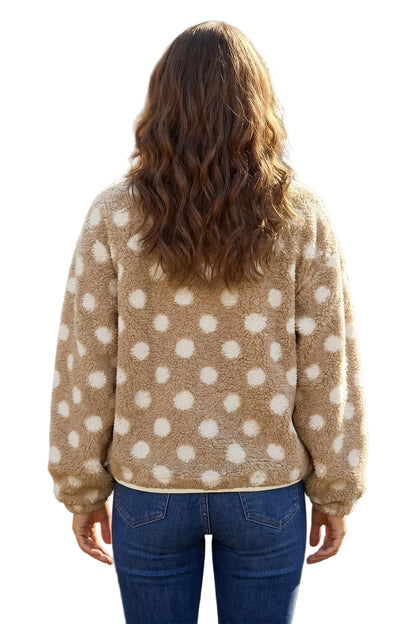 Polka Dot Faux Fur Metal Button Placket Shift Silhouette Jacket