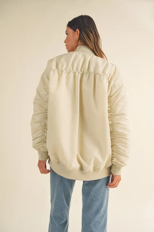 Back Ruched Utiltiy Bomber Jacket.