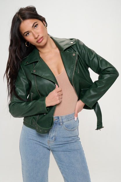 LA Zip Up Biker Jacket with Belt