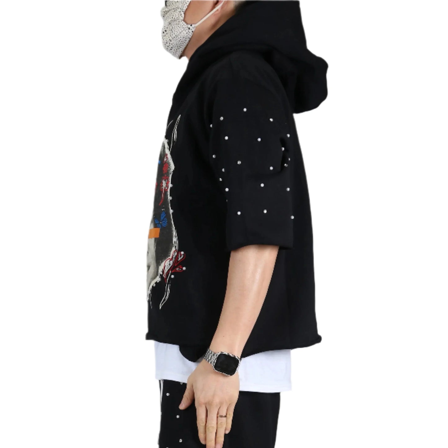 Proco French Terry 3/4 Sleeve Crop Top Pullover Hoodie
