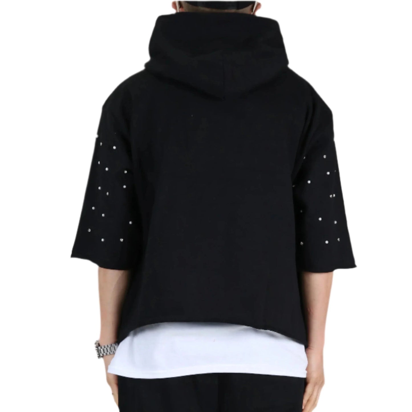 Proco French Terry 3/4 Sleeve Crop Top Pullover Hoodie