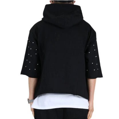 Proco French Terry 3/4 Sleeve Crop Top Pullover Hoodie