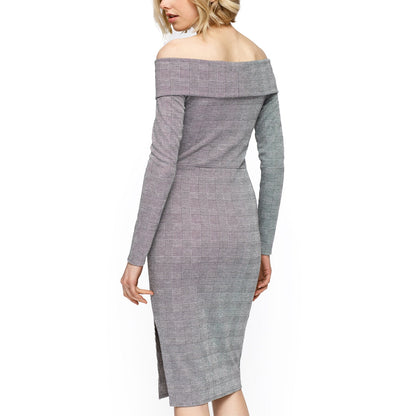 Glen Plaid Off Shoulder Crisscross Dress | Grey Black