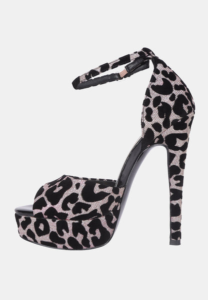 Brigitte Leopard Print Peep Toe Stiletto Sandal