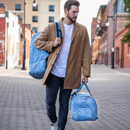 Baby Blue Leather Luxury Carry-On Backpack
