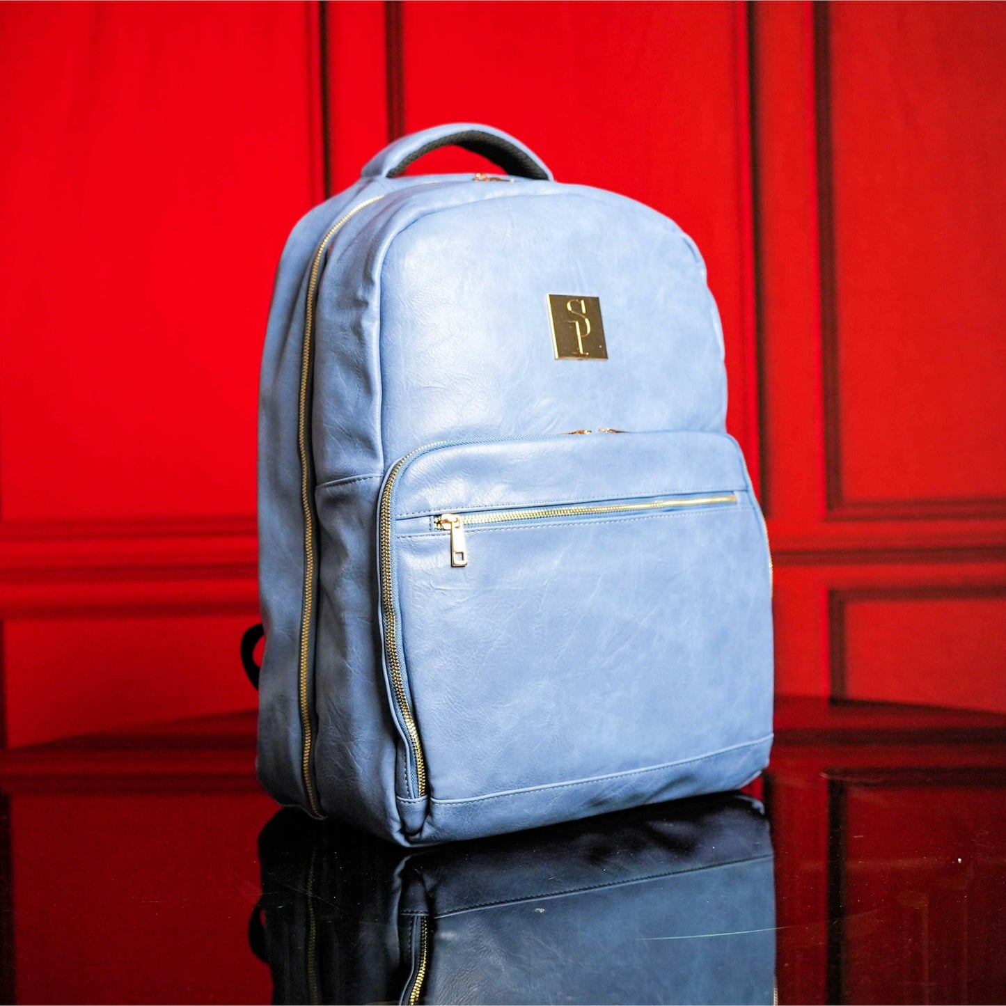 Baby Blue Tumbled Leather Commuter Bag