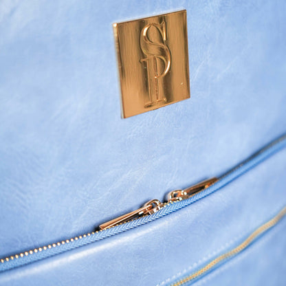 Baby Blue Tumbled Leather Commuter Bag