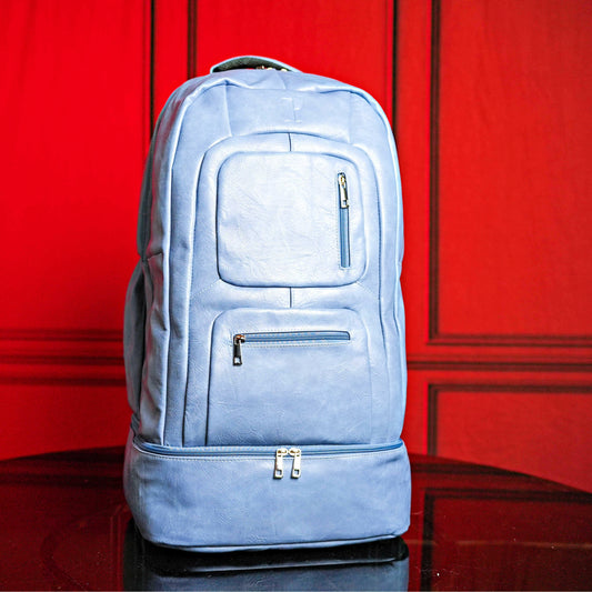 Baby Blue Leather Luxury Carry-On Backpack