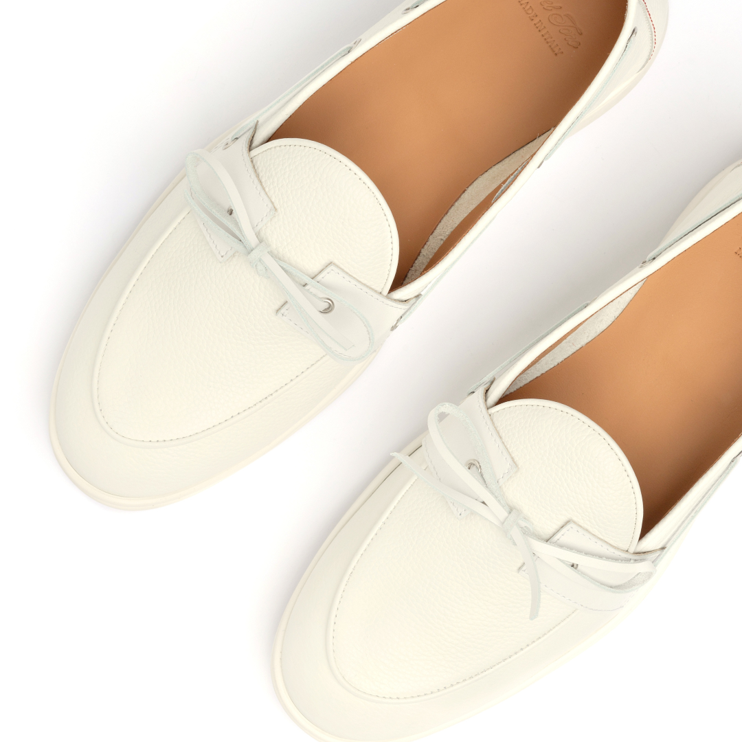 Men's White Pebbled Leather Barca Yacht Loafer