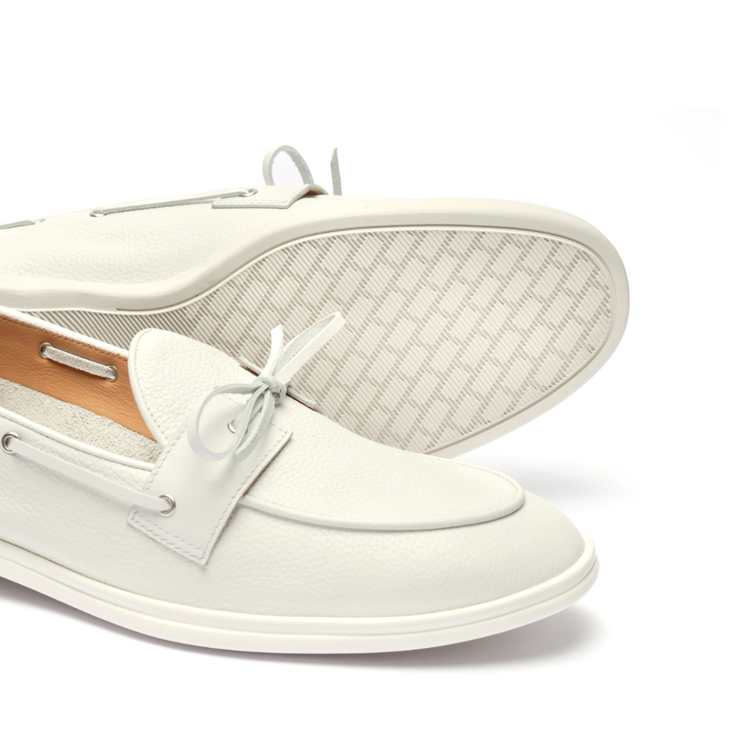 Men's White Pebbled Leather Barca Yacht Loafer