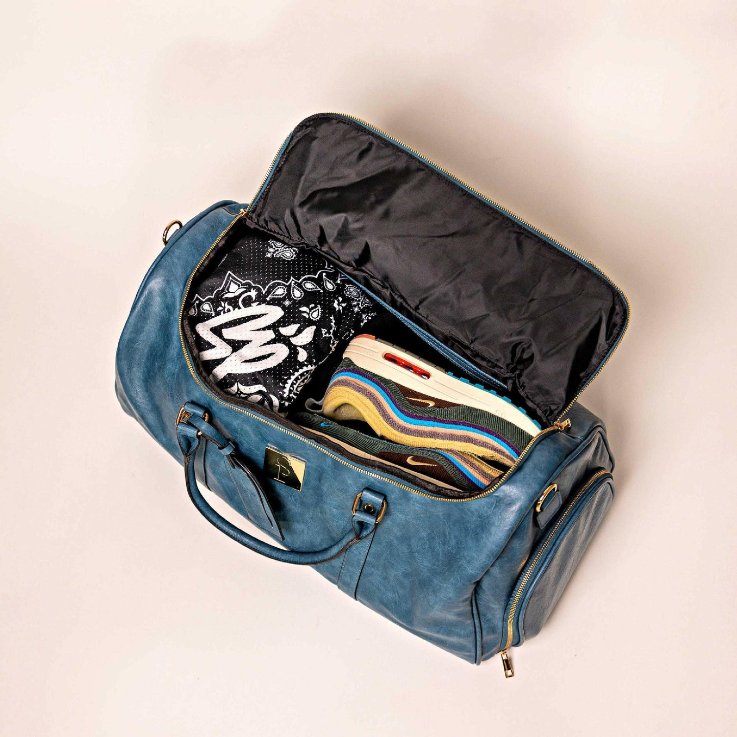Blue Tumbled Luciano Leather Duffle