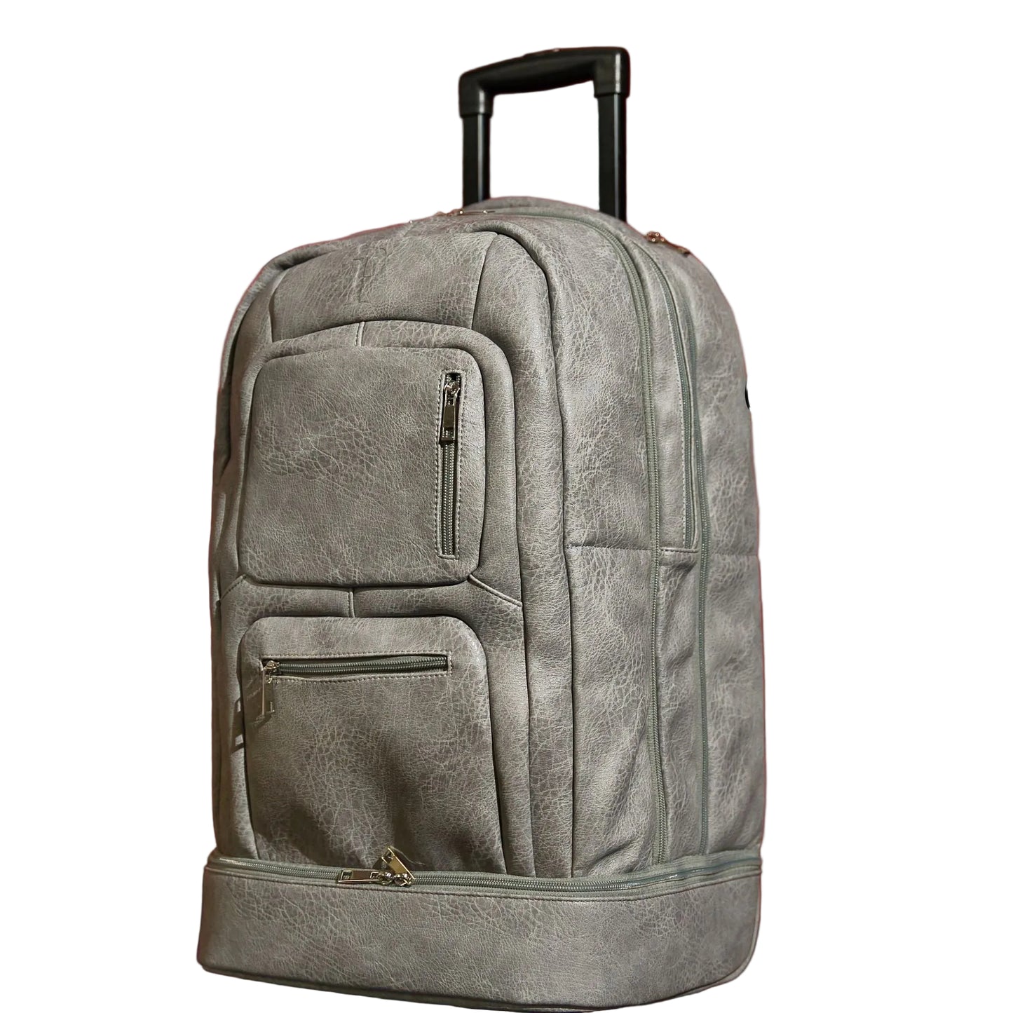 Grey Leather Carry-On Roller Bag