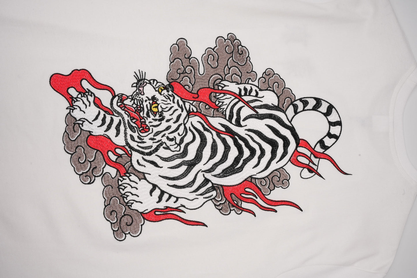 White Cloud Tiger Embroidered Tee