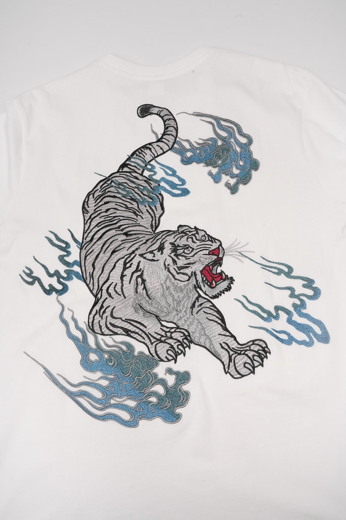 Flaming White Tiger Embroidered Tee
