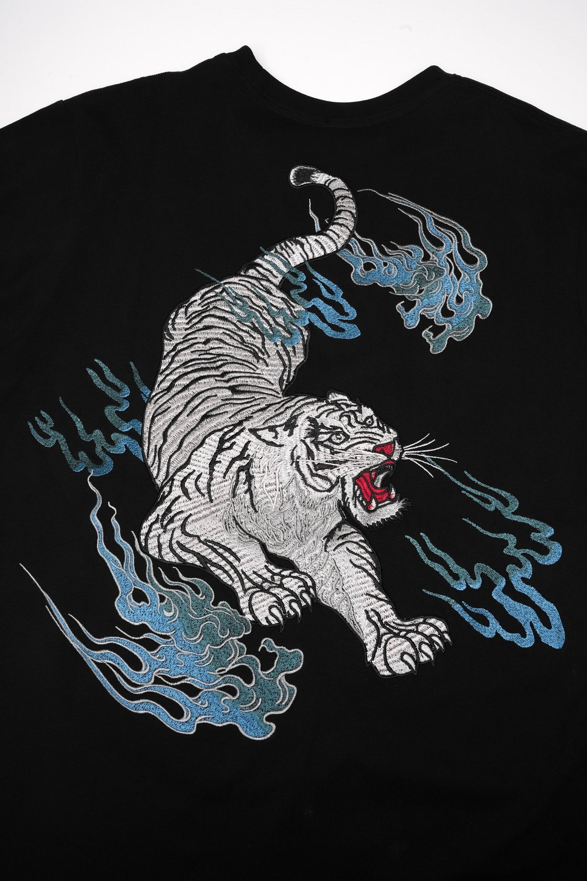 Flaming White Tiger Embroidered Tee