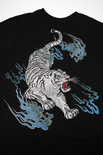 Flaming White Tiger Embroidered Tee