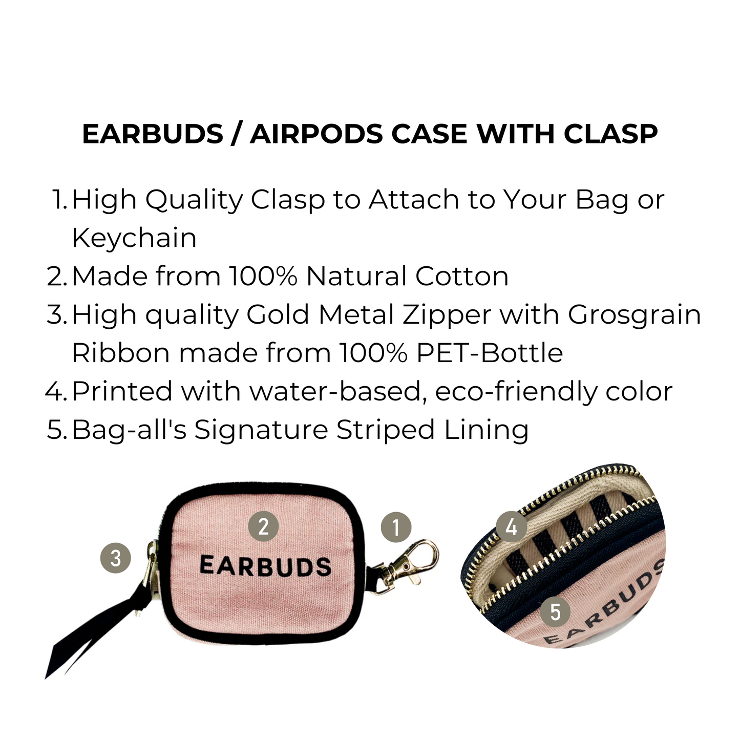 Earbuds/Airpods Case with clasp | Pink