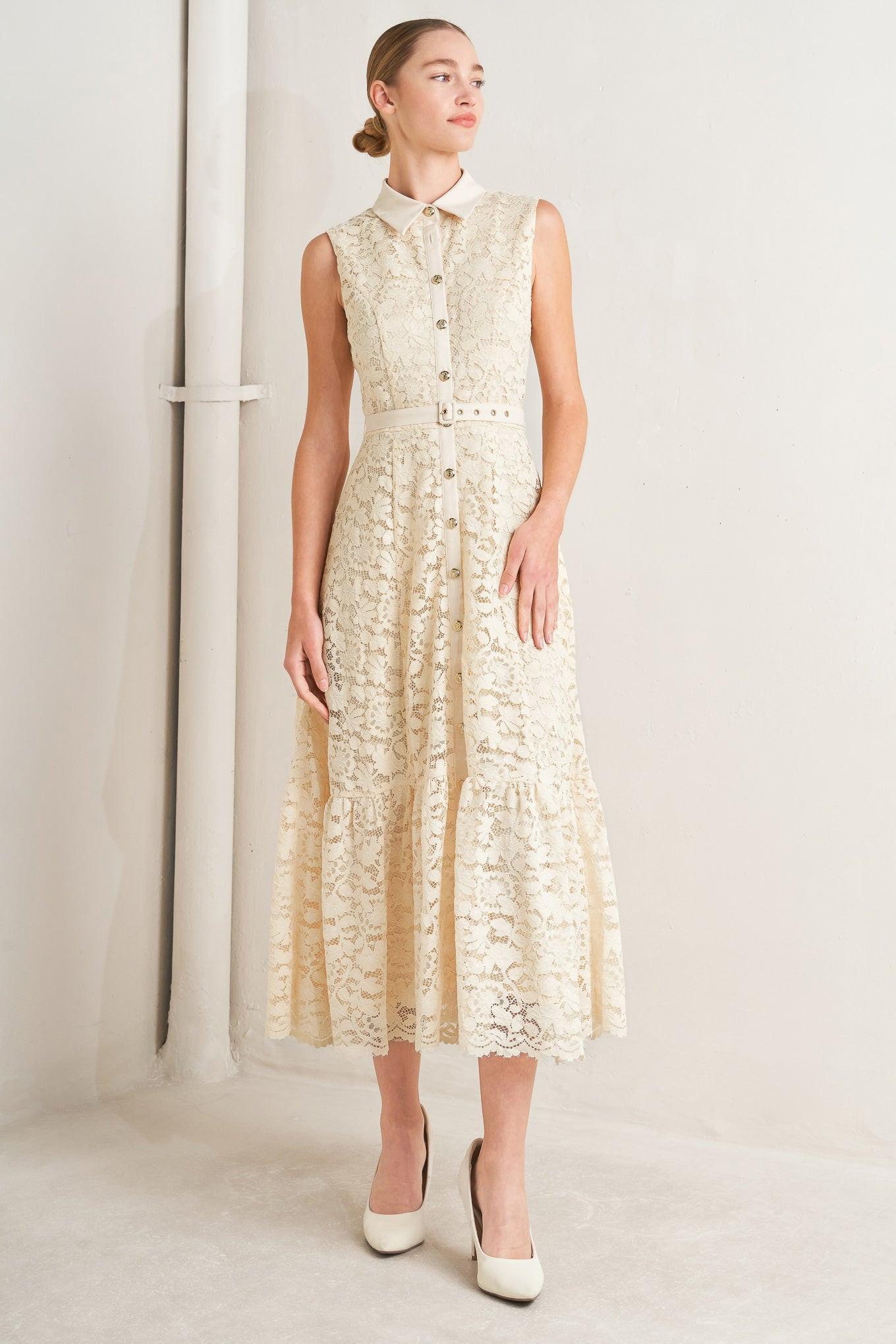 Romantic Woven Lace Midi Dress