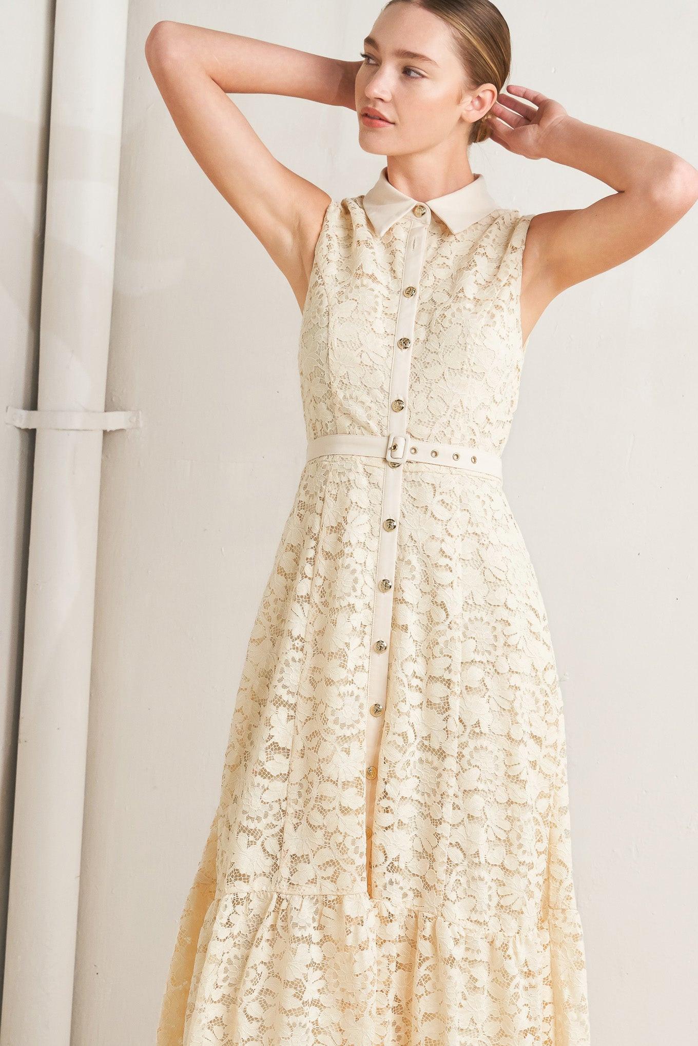 Romantic Woven Lace Midi Dress