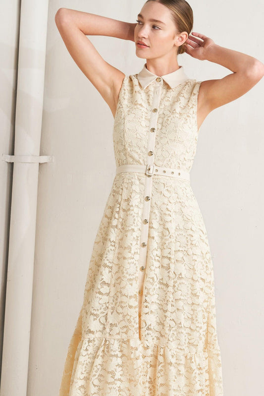 Romantic Woven Lace Midi Dress