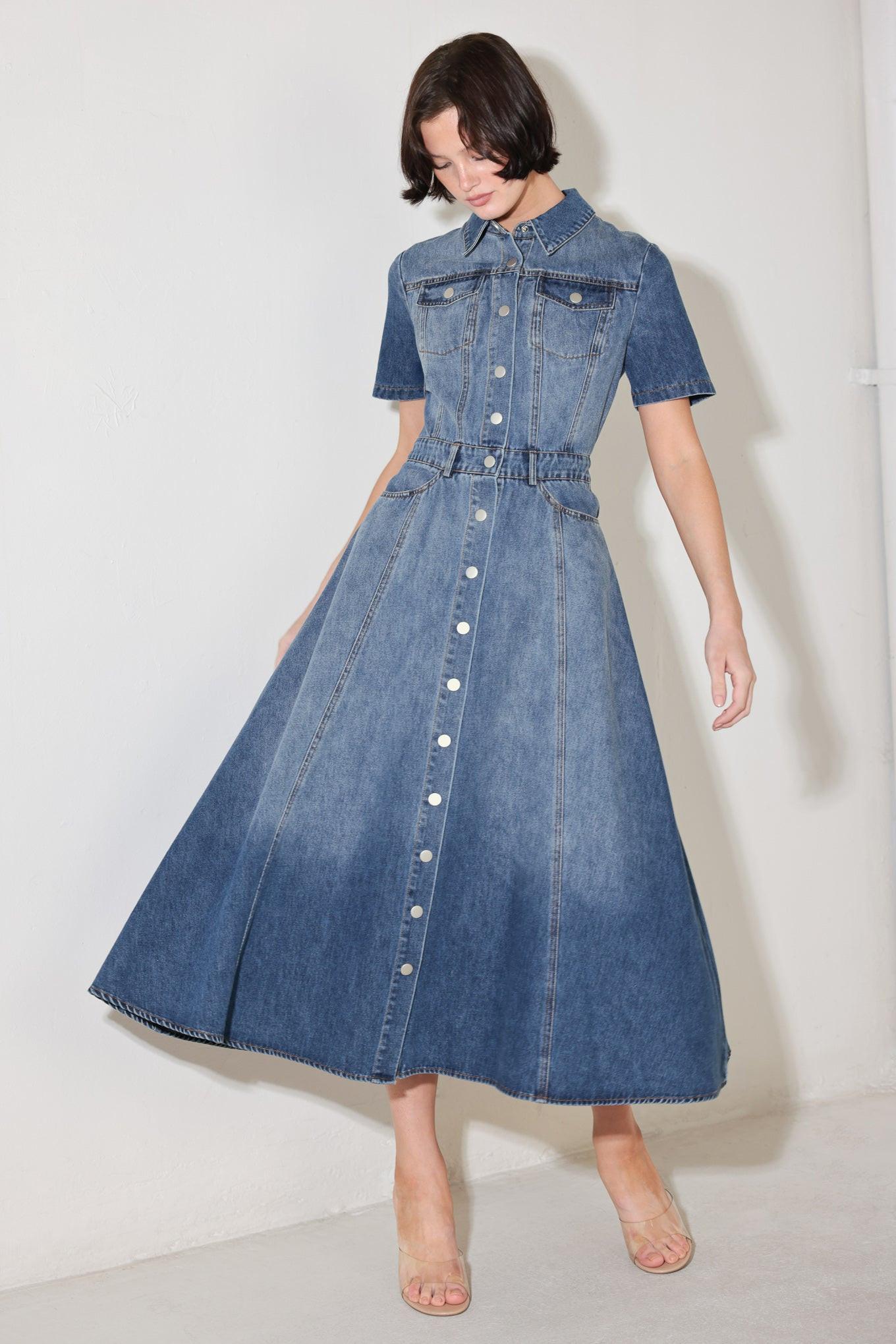 Blue Bird Promenade Denim Midi Dress