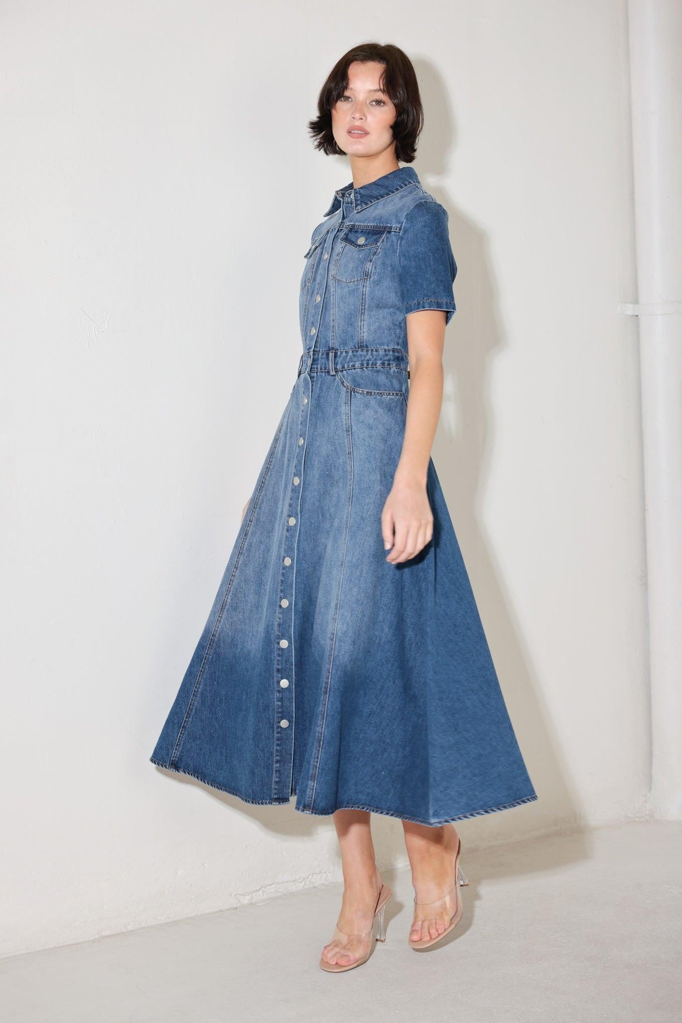 Blue Bird Promenade Denim Midi Dress