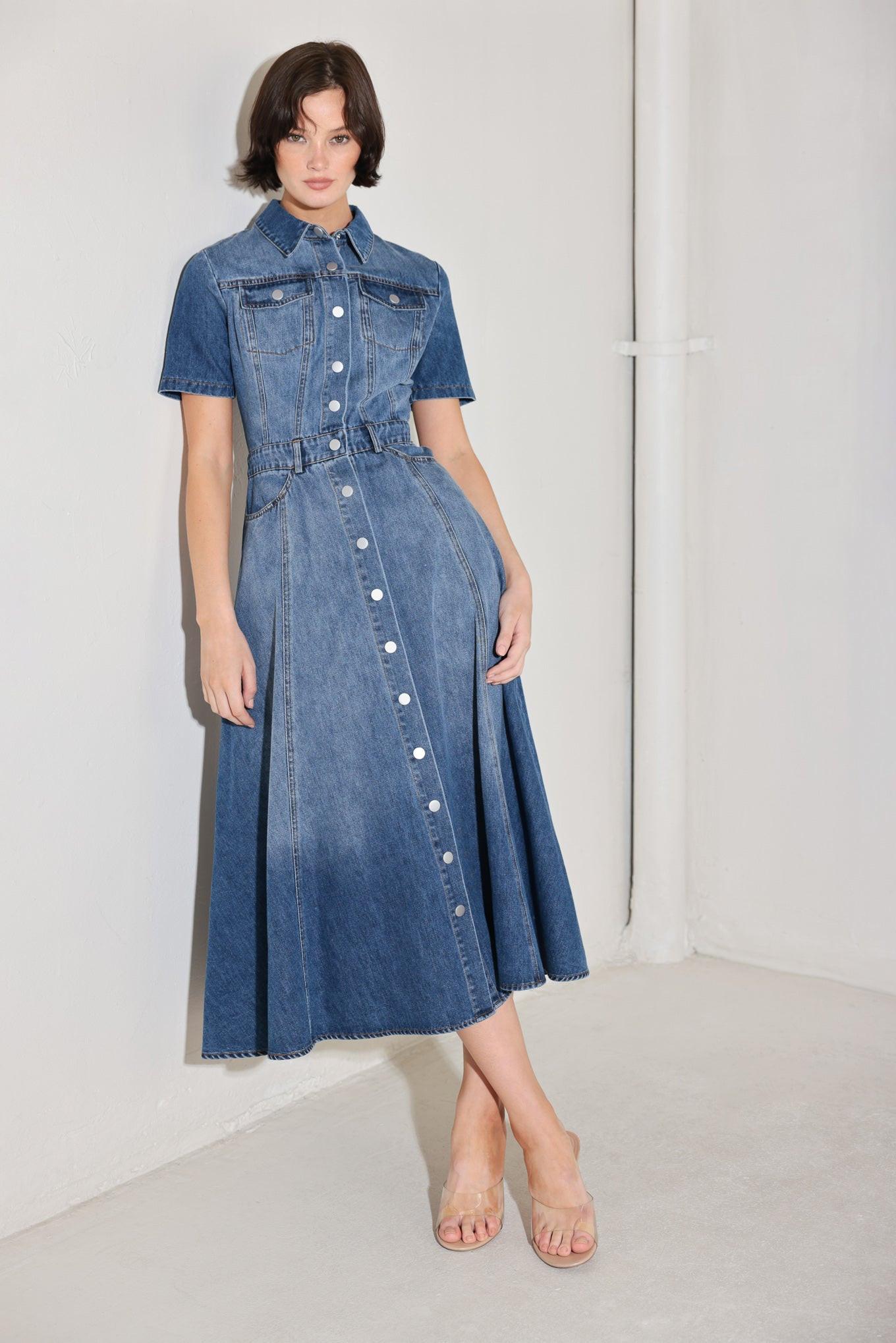 Blue Bird Promenade Denim Midi Dress
