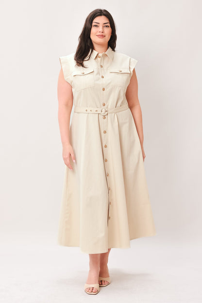 Neutral Command Woven Shirt Dress