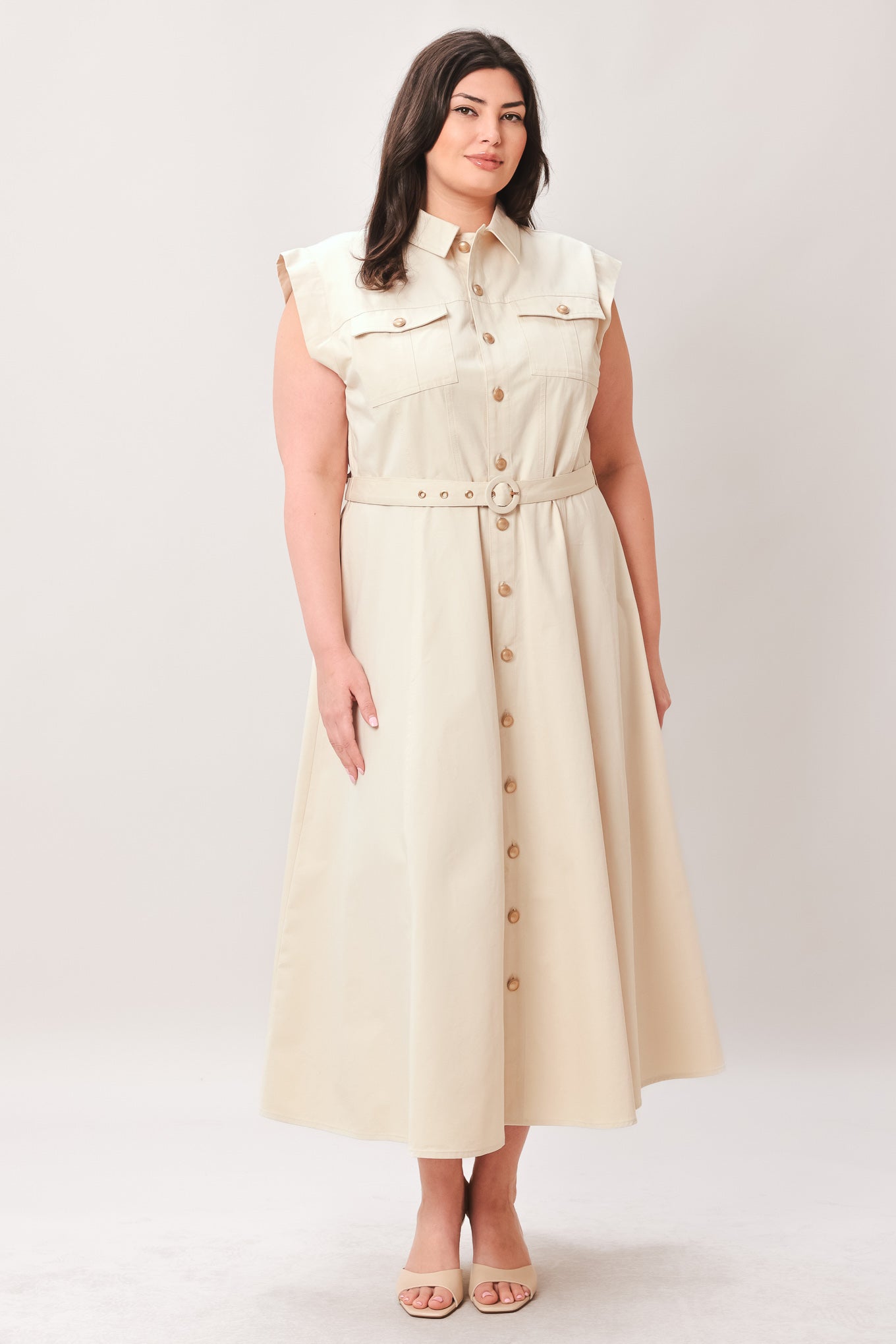 Neutral Command Woven Shirt Dress