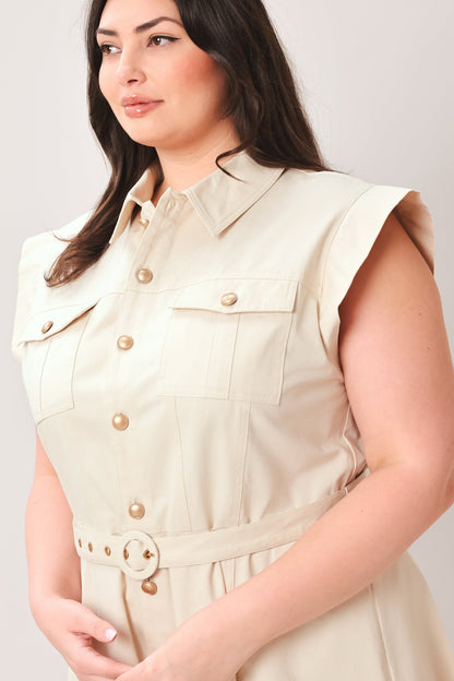 Neutral Command Woven Shirt Dress