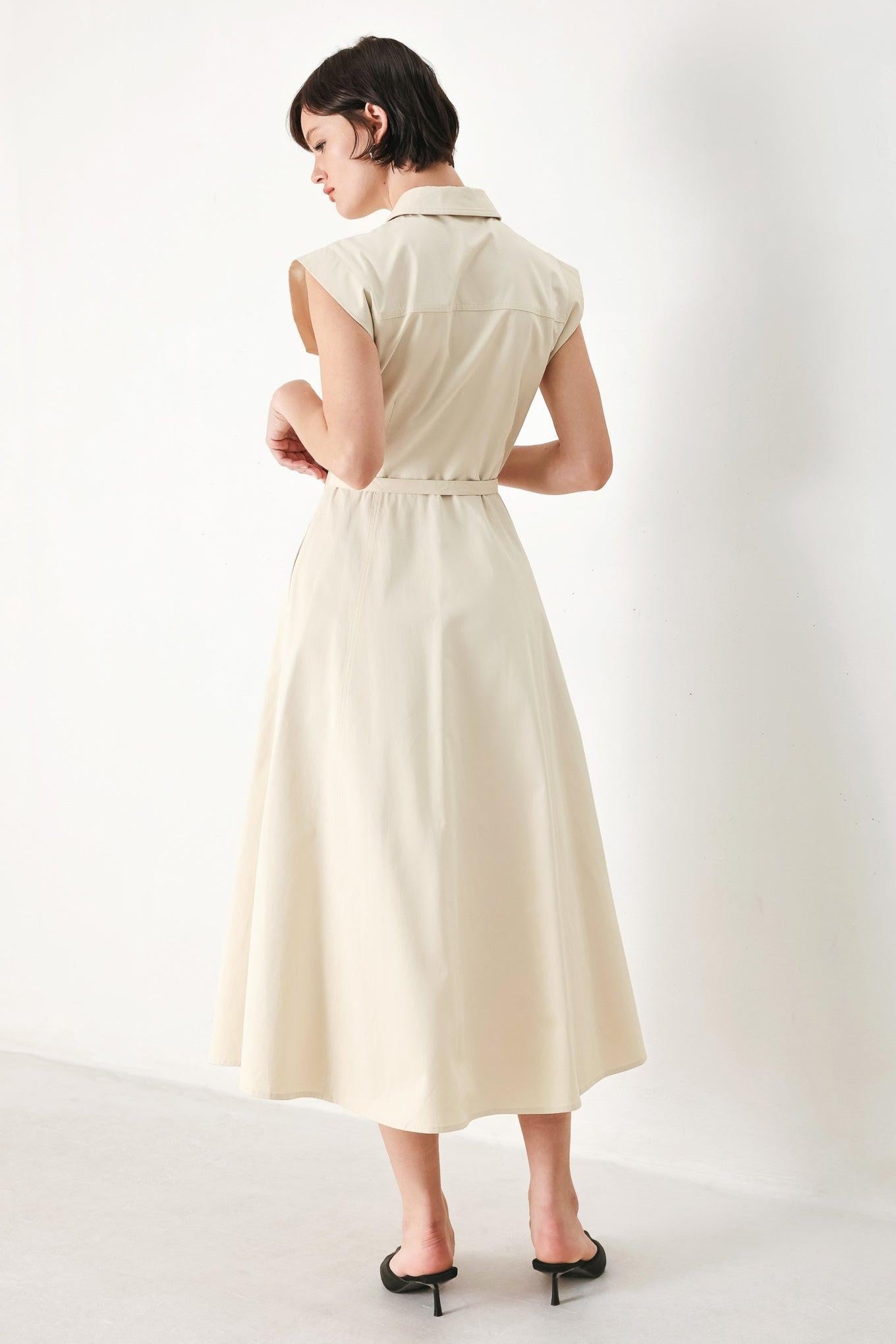 Neutral Command Woven Shirt Dress