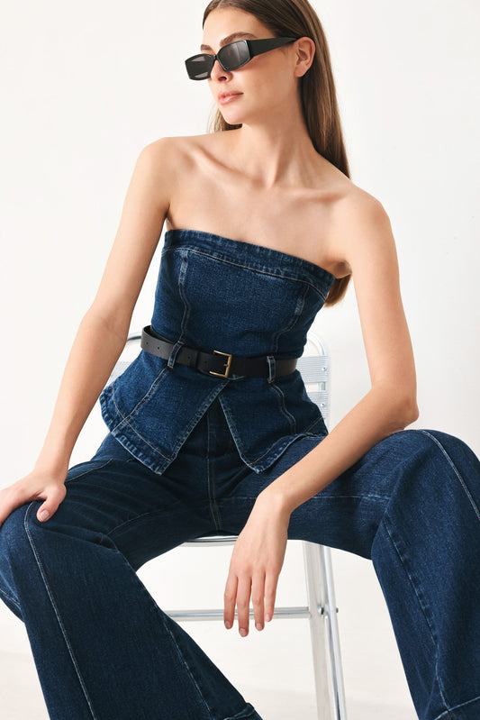 Flare Denim Tube Top