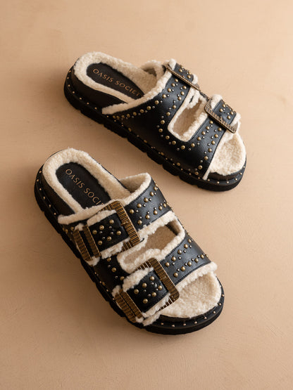 The Gaylen | Black Fleece Lined Slipper Slide