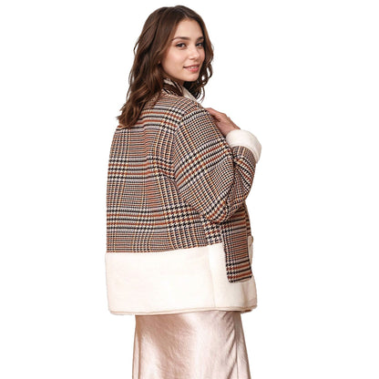 Plaid Fur Jacket in Rust Houndstooth